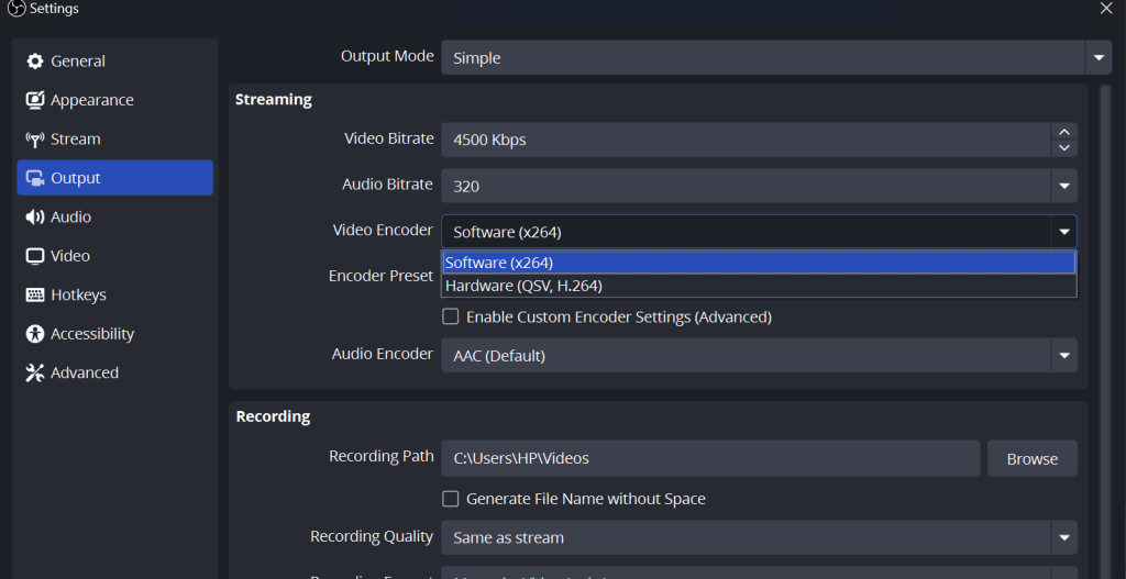 Encoder Settings for OBS Recordings
