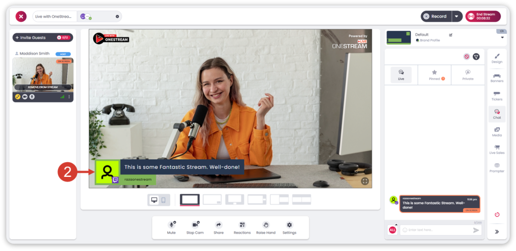 Setting a Comment as a Banner During Live Stream in OneStream Studio