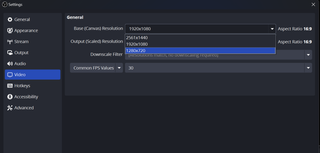 Video Settings for OBS Recording