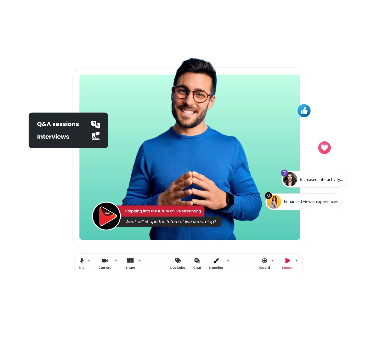 Live studio interactive streaming with audience engagement and unified chat features