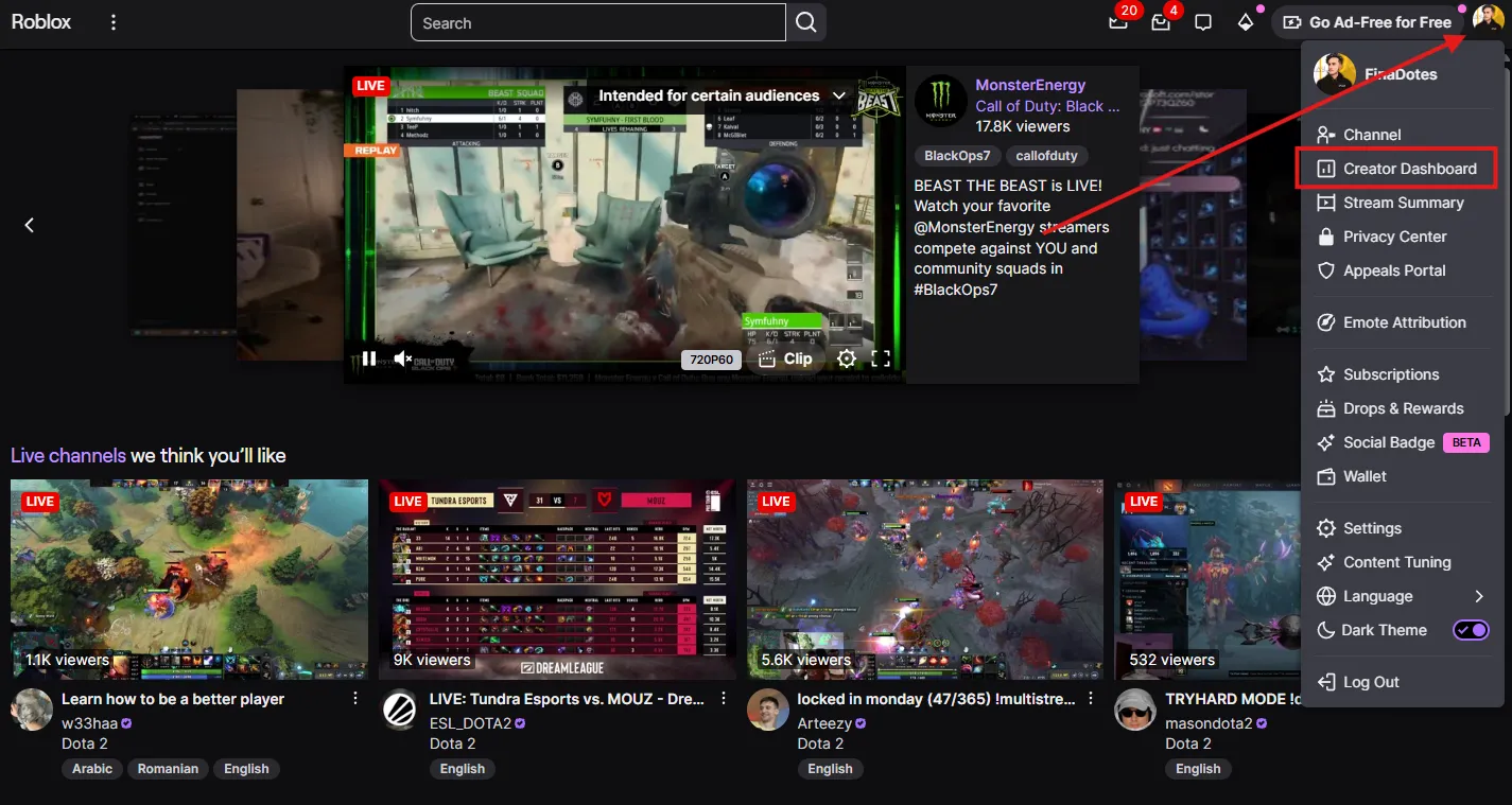 Twitch stream key location