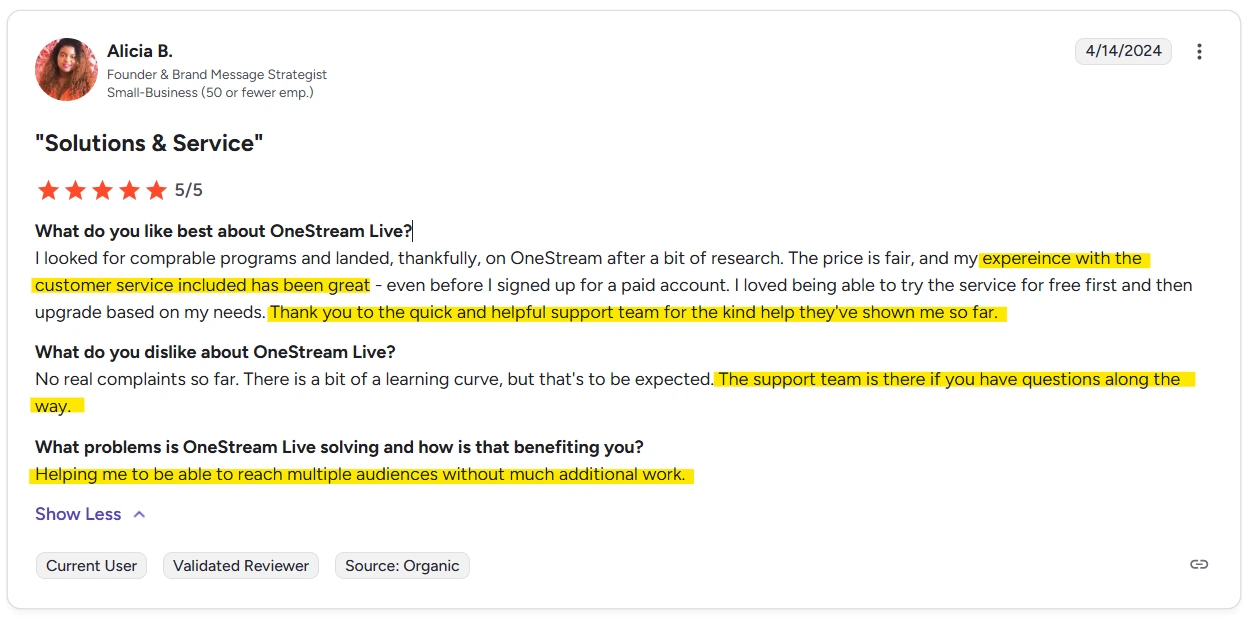 onestream live g2 review